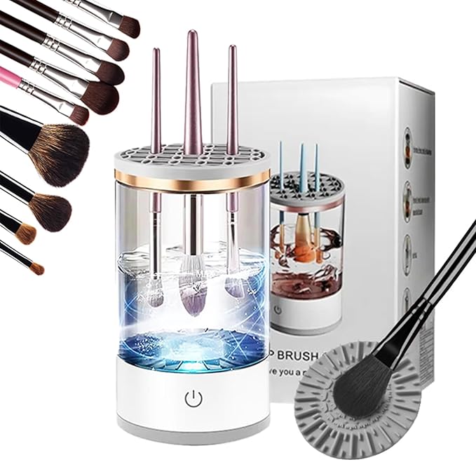 Makeup Brush Cleaner Machine, Upgraded Portable Electric Makeup Brush Cleaner Machine, Automatic Cosmetic Brush Cleaner for Quick & Efficient Cleaning, Suitable for All Brush Sizes(White)
