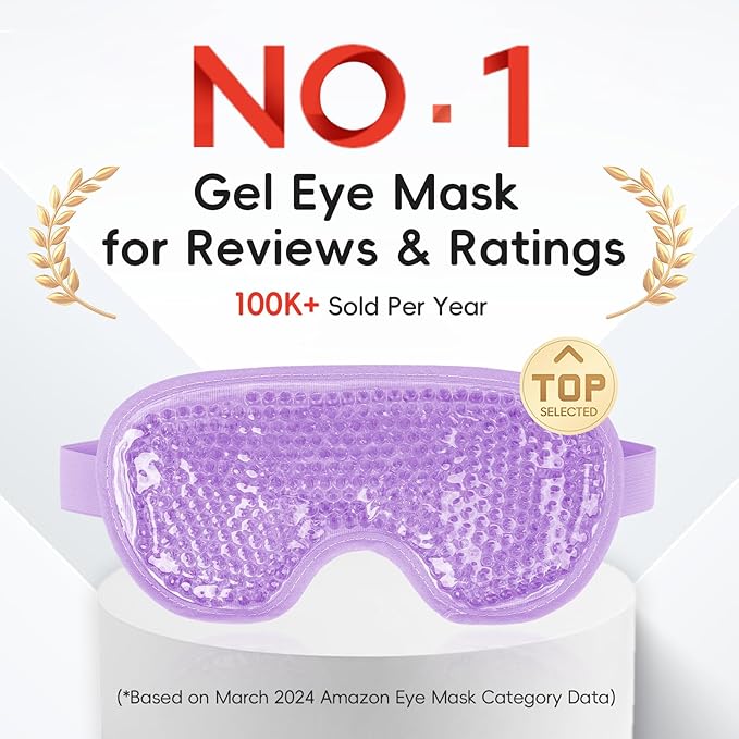 NEWGO Cooling Gel Eye Mask - Reusable Cold Pack for Puffy Eyes, Dark Circles, Migraine, Stress Relief - Purple With Soft Plush Backing