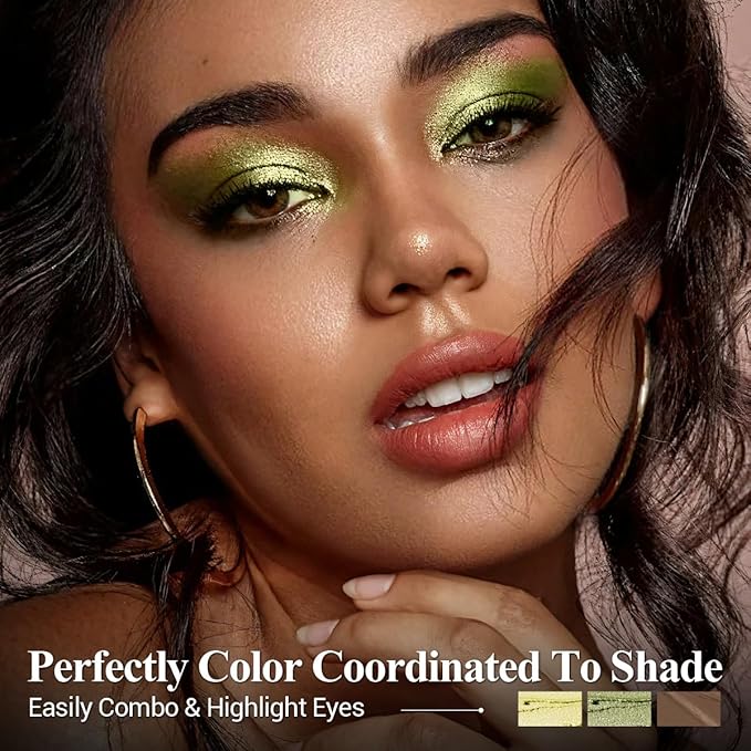Neutral Eyeshadow Stick Makeup Set, Green Metallic Shimmer Matte Cream Eye Shadow Eyeliner Brightener Pencil Crayon - FIREFLIES LIGHT