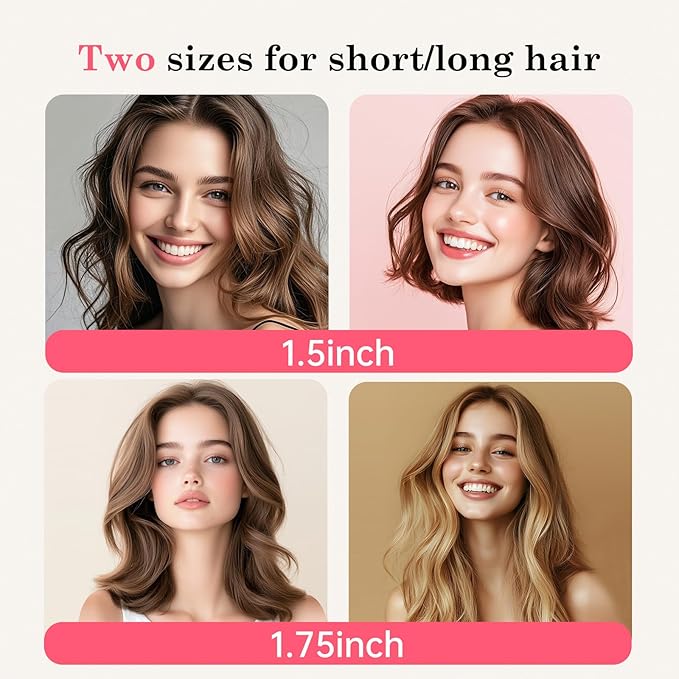 2in1 Negative Ion Thermal Brush -Heated Round Brush for Blow Out Look, Curling Iron 1 1/2 Inch& Curling Iron 1 3/4 Inch, 5 Temperature Settings,Dual Voltage
