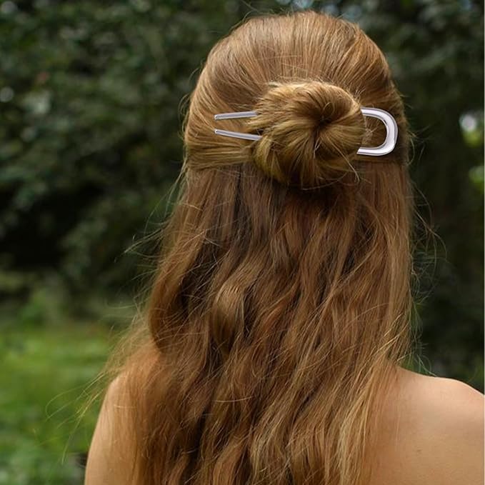 2Pcs French Hair Pins for Thick Hair, Metal French Twis Hair Pins for Women Girls, U-Shaped French Pin for Buns, 5.5 Inches Large French Pins Hairstyle Accessories (Silver, Rose Gold)