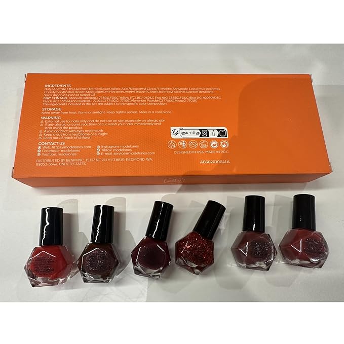 modelones Nail Polish Set, 6 Colors 2025 Summer Classic Apple Red Cat Eye Glitter Mini Quick Dry Nail Lacquer Kit, Ruby Cherry Red Magnetic Sparkle DIY Nail Art Manicure Gift for Women Girls