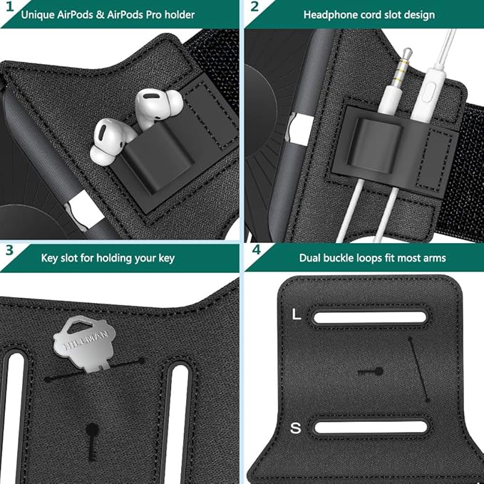 VUP Detachable Running Phone Holder 360°Rotatable Armband for iPod MP3 Player iPhone, Fits All 4-6.7 Inch Smartphone Device, with Key Holder for Running Hiking Biking (Black-Detachable)