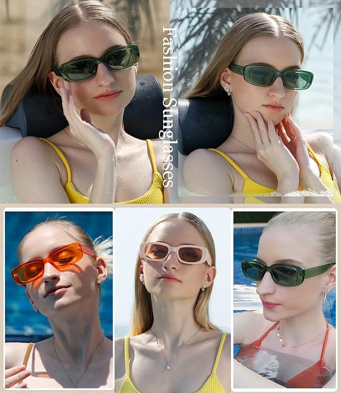 Dollger Rectangle Sunglasses for Women Men Trendy Retro Fashion Sunglasses UV 400 Protection Square Fram