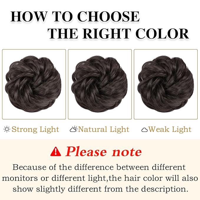 MORICA 1PCS Messy Hair Bun Hair Scrunchies Extension Curly Wavy Messy Bun Hair Synthetic Chignon Hairpieces for Women(4#(Darkest Brown Tend to Black))