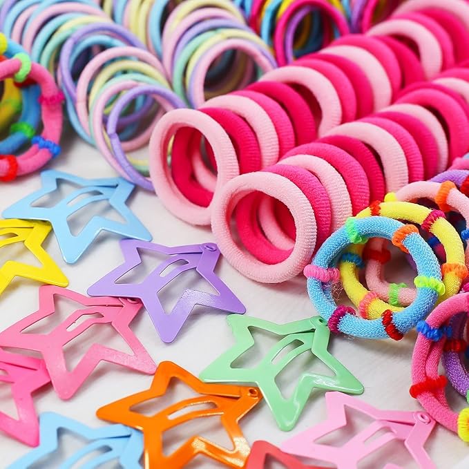 889 pcs Elastic Hair Bands for Girls Hair Accessories Ponytail Holders Colorful Rubber Bands Set with 14 pcs Cute Hair Clip