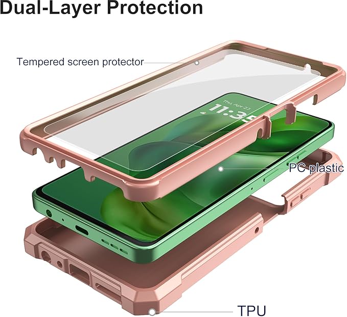 Ailiber for Motorola Moto G Stylus 5G 2025 Case with Screen Protector, Motorola G Stylus 2025 Dual Layer Phone Case, Shockproof Corners TPU Bumper, Slim Silicone, Rugged Cell Cover Cover-Rose Gold