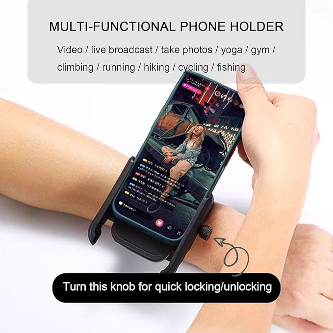 Wristband Phone Holder, 360° Rotation & Detachable Sports Armband Cell Phone Holder, Hands-Free Phone Accessories Holder for Selfies Videos Live Broadcast Hiking Biking Walking
