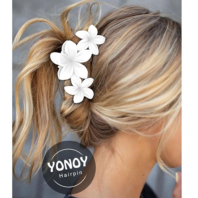 6PCS Flower Hair Clips for Women, Non-Slip Matte Hawaiian Plumeria Large Claws Clips with Strong Hold, Cute Beach Hair Accessories
