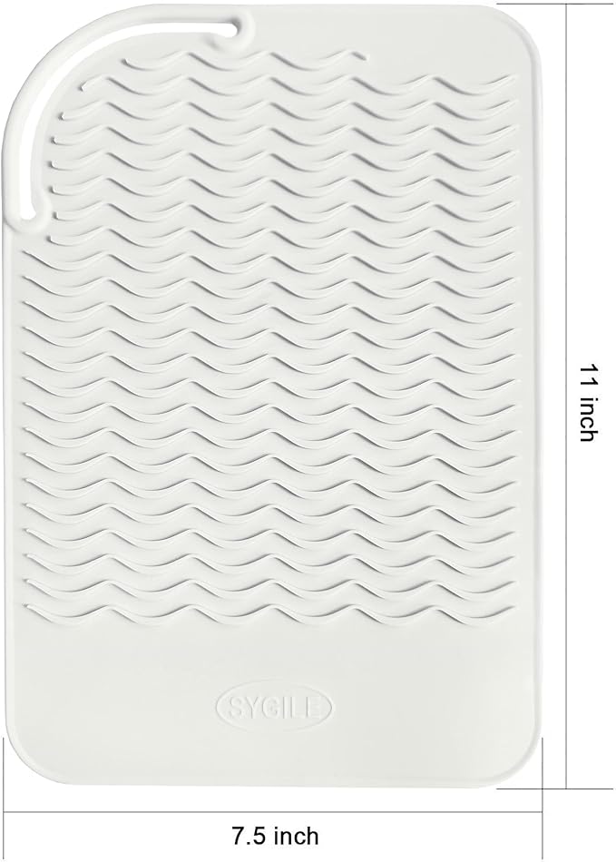 11" X 7.5" Large Heat Resistant Travel Mat for Curling Irons Flat Irons Hair Dryers Hair Straighteners Pad - Silicone Mat for Hair Styling Tools, Salon Hot Tools Mat, Vanity Mat - Ivory White