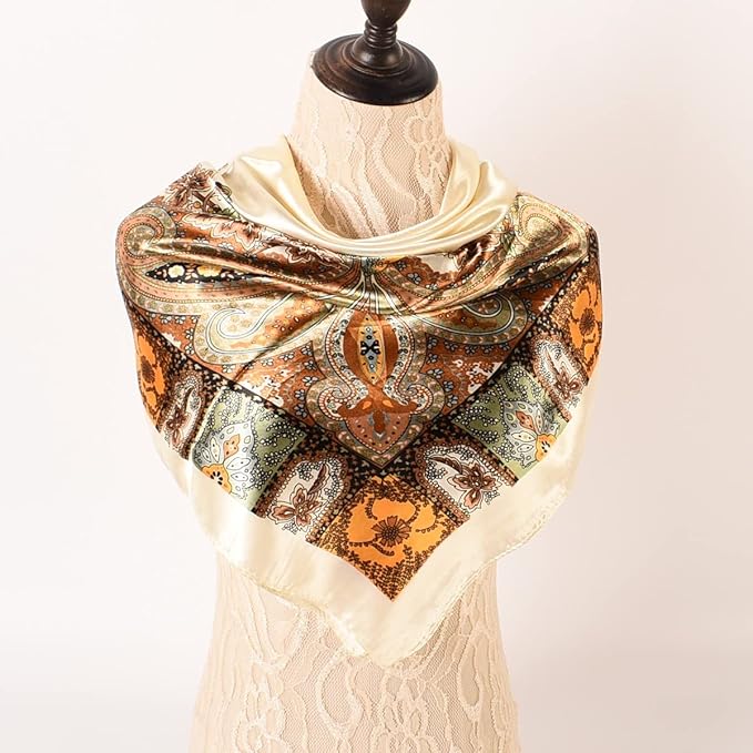 35 x 35 Women's Fashion Pattern Large Square Silk Like Hair Scarf Head Sleeping Wrap Satin Neck Bandana for Gift…