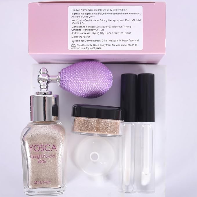 Yosca Body Glitter Spray, 30ML Loose Body Shimmer Powder Iridescent Hair Spray White Glitter Sparkle Highlighter Makeup Mardi Gras Festival Concert Party Rave Accessories for Clothes Hair Face Nail