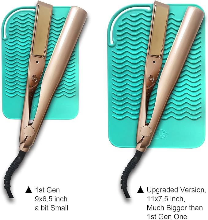11" X 7.5" Large Size Heat Resistant Silicone Travel Mat, Anti-Heat Pad for Hair Straighteners, Hair Rollers, Curling Irons, Flat Irons and Other Hair Styling Tools - Mint Green (Turquoise)