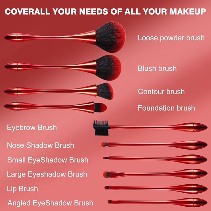 Makeup Brushes Set Makeup Foundation Brush Advanced Foundation Blush Contour Foundation Concealer Eye Shadow Brush Makeup Set (Red)