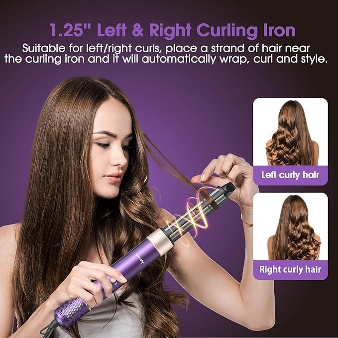 7 in 1 Blow Dryer Brush and Hair Dryer, Hot Hair Styler with Negative Ion 110,000 RPM Hair Straightener Brush for Fast Drying Straightening Curling Voluming, Suitable for All Types,Purple