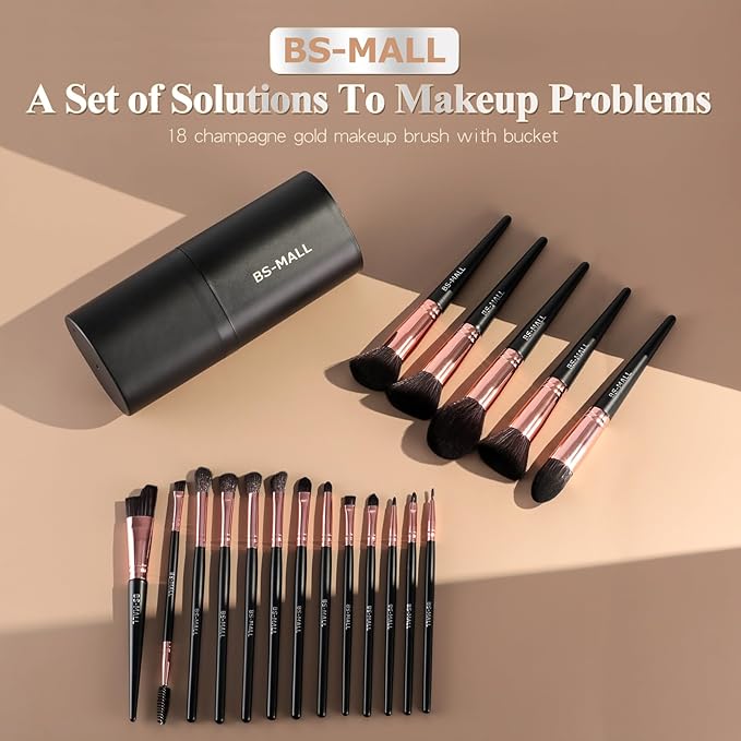 BS-MALL Makeup Brush Set 18 Pcs Premium Synthetic Foundation Powder Concealers Eye shadows Blush Makeup Brushes with black case