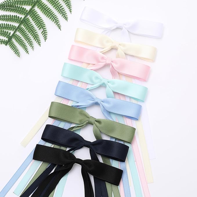 HairBows for Women & Girls, 16 PCS Ribbon Hair Bow with Long Tail Bowknot Hair Clips, Hair Barrettes with Bow Accessories