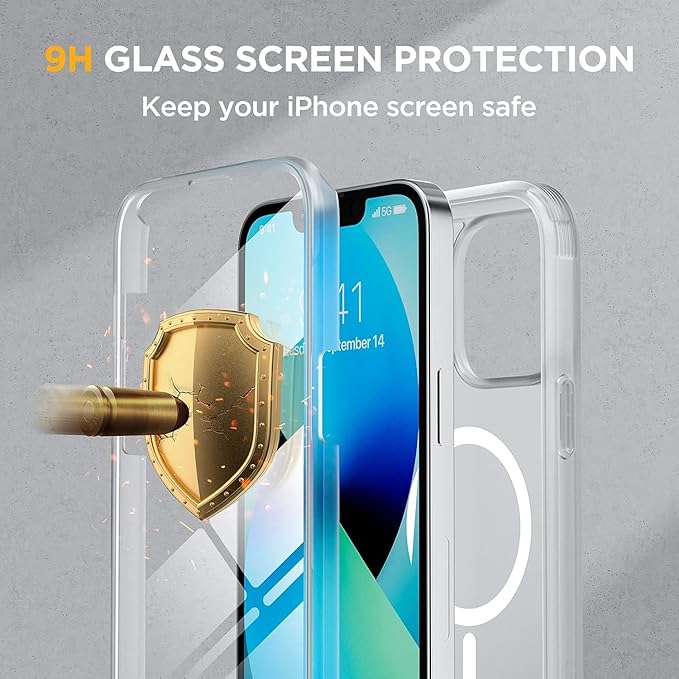 Miracase Glass Series Designed for iPhone 13 Mini Case 5.4 inch, 2023 Upgrade Full-Body Magnetic Clear Case with Built-in 9H Tempered Glass Screen Protector,Compatible with MagSafe,Clear