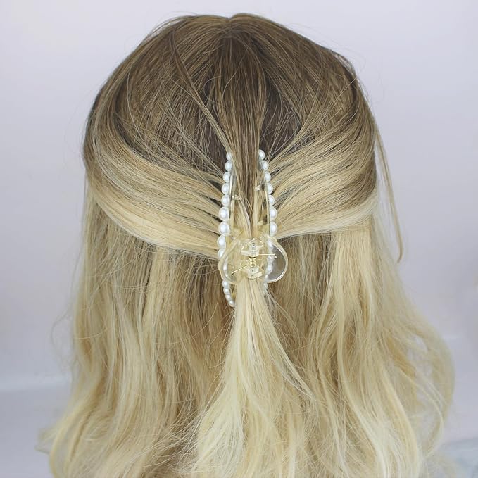 6 PCS Large Pearl Hair Claw Clips Medium Hair Barrette Clamps Small Fashion Hair Accessories for Women Big Banana Jaw Clip Barrettes Nonslip for Thick Thin Hair