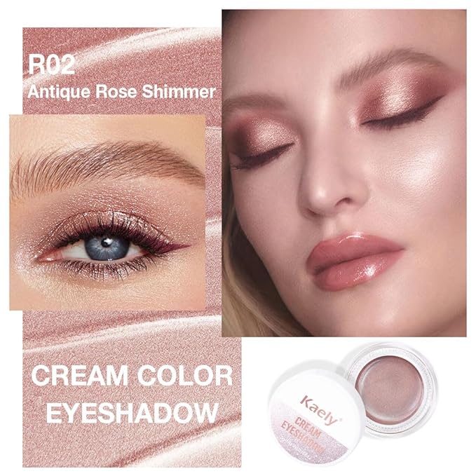 evpct Single Cream Eye Shadow Palette Pot Makeup for Older Women, Antique Rose Mauve Pearl Shimmer Glitter Metallic Monochrome Cream to Powder Eyeshadow Palette Eye Brightener, Waterproof Blendable