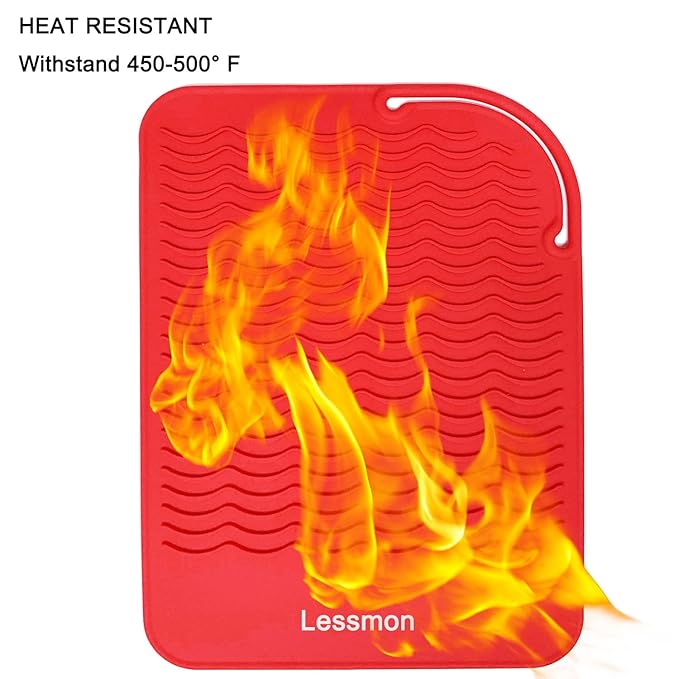 Heat Resistant Mat for Curling Irons, Hair Straightener, Flat Irons and Hair Styling Tools 9" x 6.5", Red