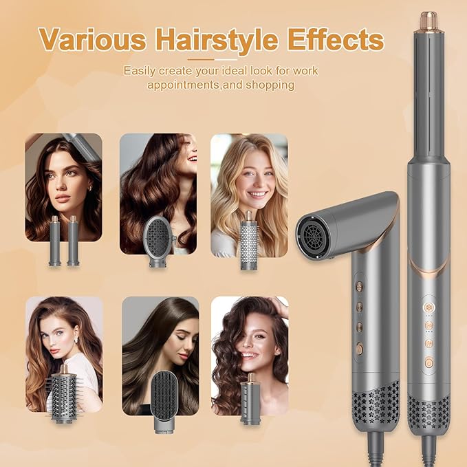 8 in 1 Negative Ionic Foldable Wrap Air Hair Styler Set, 110000 RPM High-Speed Hot Hair Dryer Brush Set for Curling, Fast Dry, Straightening - Versatile Hair Styling Tool with Multiple Attachments