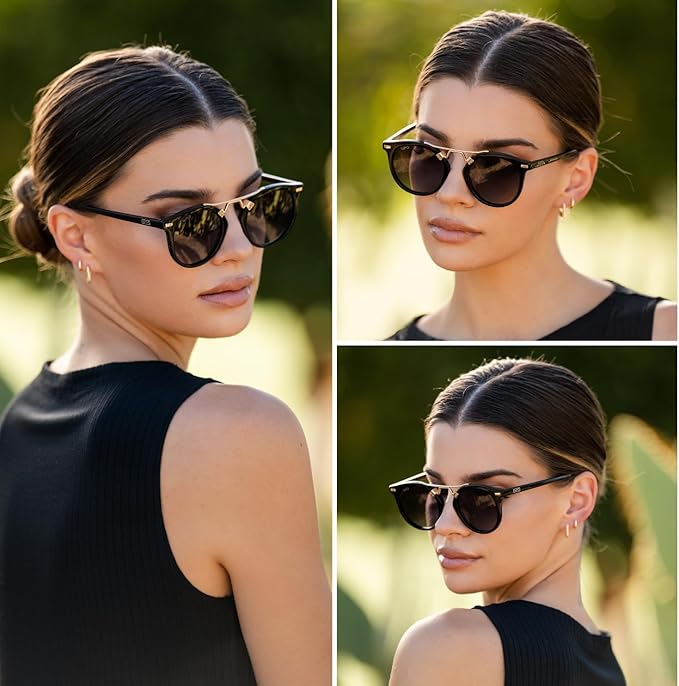 WearMe Pro - Women's Polarized, Round Retro, Double-Bridge Vintage Sunglasses