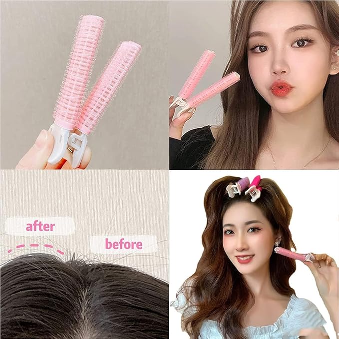 4Pcs Pink Hair Rollers with Clip,Portable Hair Volume Clip,Volumizing Hair Root Clips,Bangs Curler DIY Hair,Styling Accessories,Self Grip Volume Root Rollers,Styling Tools and Appliances