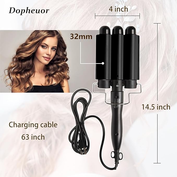 3 Barrel Curling Iron Jumbo 1.25 inch (32mm) Hair Curling Wand Crimper Instant Heating Adjustable Hair Curler with 2 Temperature Control