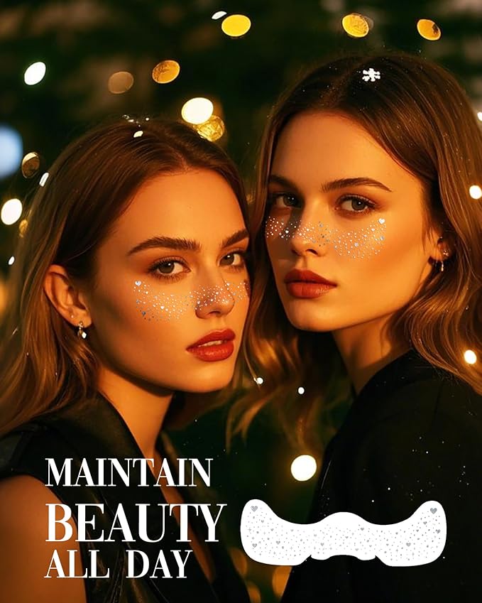 Glitter Freckles, Coachella Face Glitter for Kids Women Girls, Waterproof Glow Up Singer Concerts Festival Rave Accessories (Silver -Hearted)