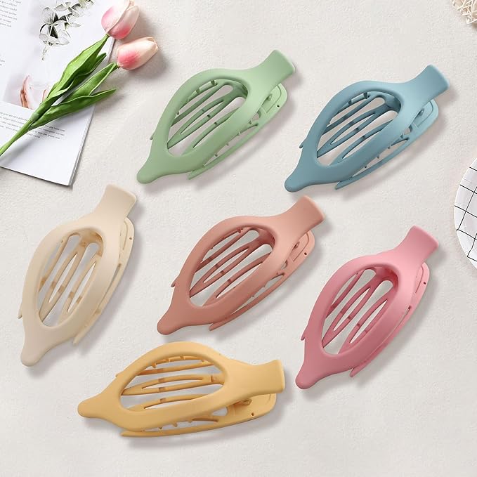 French Flat Hair Clips for Women - 6Pcs Flat Hair Claws for Thin Thick Hair Strong Hold No Slip Grip Hair Claw Clips for Women Girls (Matte Bright color(L:4.6 IN, W:1.97IN))