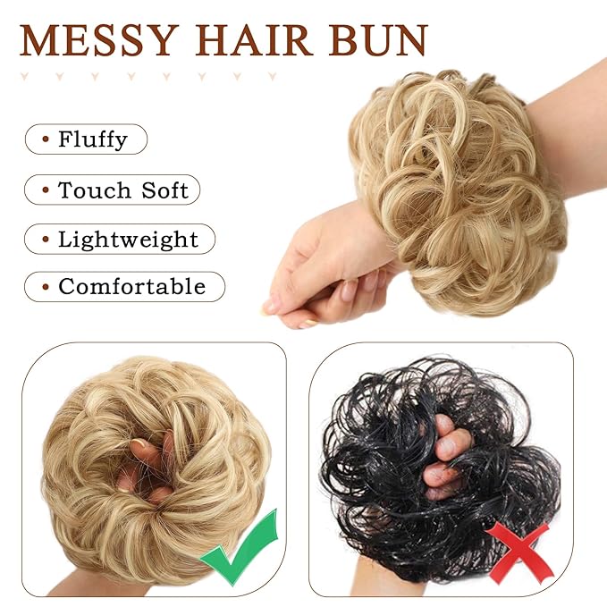 MORICA 1PCS Messy Hair Bun Hair Scrunchies Extension Curly Wavy Messy Bun Hair Synthetic Chignon Hairpieces for Women(22H613(Dirty Blonde))