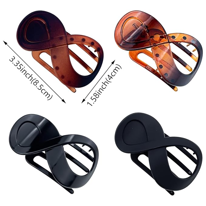 4 Pcs French Concord Flat Hair Clips, 3.35 Inch Curved Hair Claw Alligator Hair Clips Volume Strong Hold Banana Barrettes Hair Clamps Jaw Clips for Women