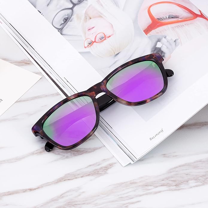 COLOSSEIN Sunglasses Womens,Classic Square Frame UV400 Mirrored Lens,Sunglasses Fit For Beach,Vacation,Driving