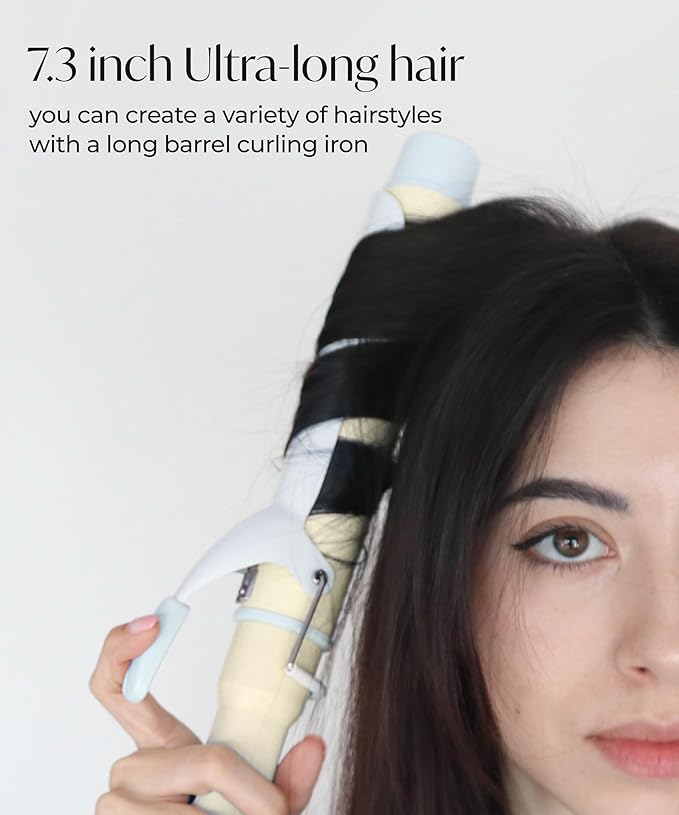 1 1/2 inch Extra Long Curling Iron - 10 Temperature Modes Fast and Easy Styling - 7.3" Ceramic Barrel Hair Wand for All Hair Types Blowout, Beach Waves, Bouncy Curls - Marshmallow