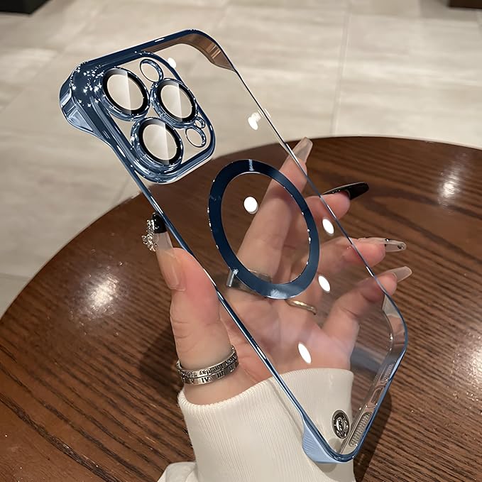 Compatible iPhone 15 Pro Max Silicone Minimalist Case with Camera Lens Bumper, Frameless Design, Ultra Thin and Shockproof, Simple and Practical Impact Protection. Blue