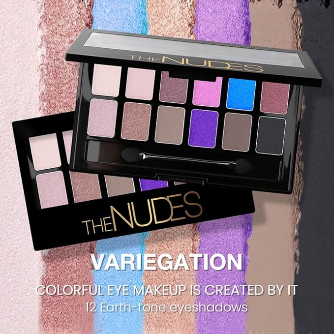 Twelve Eyeshadow Palette, Nude Brown Black Sky Blue Rose Pink Champagne Eyeshadow Palette Makeup,Highly Pigmented Pressed Powder Eyeshadow for Woman girls Eyes Long Lasting Naturing-Looking 02
