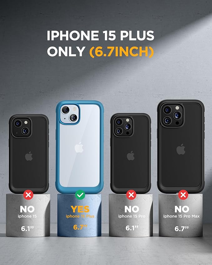 Miracase Glass Series Designed for iPhone 15 Plus Case 6.7',Full-Body Military Drop Proof 15 Plus Phone Case Cover with Built-in 9H Tempered Glass Screen Protector,Blue