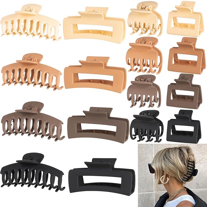 16 PCS 4.4" Large Hair Clips,Claw Clips,FDBJulyy Hair Clips for Women & Girls,4 Styles 4 Colors 16 Pack Strong Hold Matte Claw Hair Clip for Women Thick Hair & Thin Hair, 90's Vintage