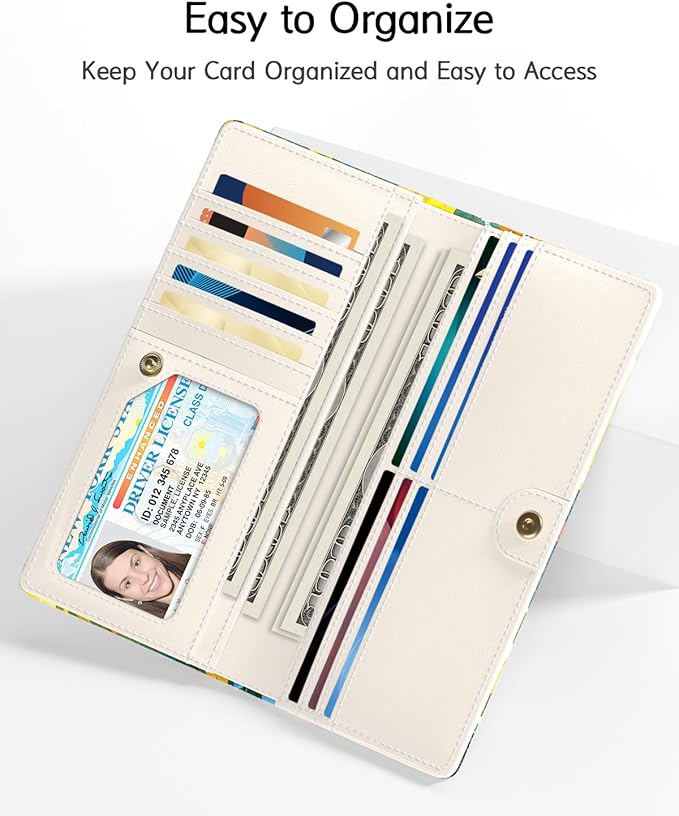 Nipichsha Womens Wallet, RFID Slim Wallets for Women, Thin Ladies Credit Card Holder Purse, Cute Leather Bifold Clutch Billfold with 11 Card Slots & ID Window, Summer Dog