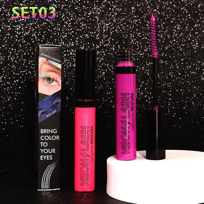 2 Colored Mascara for Eyelashes Set,Red Purple Halloween Fluorescent Colorful Waterproof Long lasting Charming Voluminous Mascara for Women Cruelty Free Vegan Eye Makeup (04# Red &06# Purple)