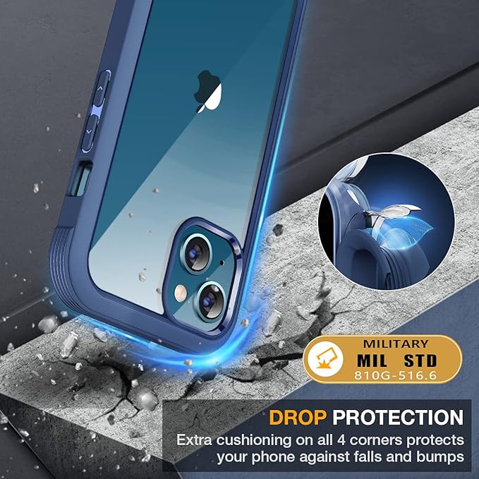 Miracase Compatible with iPhone 13 Mini case 5.4 inch, 2023 Upgrade Full-Body Glass Clear Case Bumper Case with Built-in 9H Tempered Glass Screen Protector for iPhone 13 Mini, Dark Blue