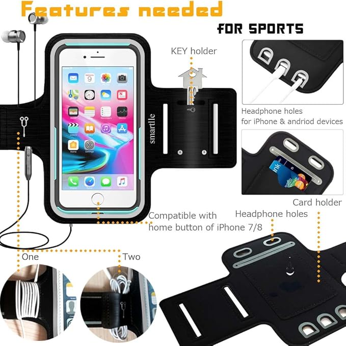 Arm Phone Holder for Running, Armband Cellphone for iPhone 15 14 13 12 11 Pro Max/XR/8 7 6s Plus, for Galaxy A/S/Note Up to 6.9’’, for Exercise Gym Fitness Sports Gear-Black