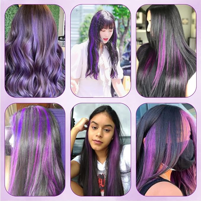 20 Inch Colored Hair Extensions Party Highlights Straight Colorful Clip In Hair Extensions Synthetic Rainbow Hairpieces for Girls Kids Gift(10Pcs Purple)