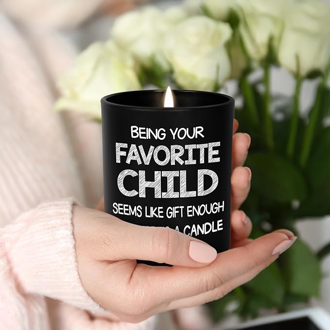 TEEZWONDER Mothers Day Gifts for Mom from Daughter Son - Favorite Child Scented Candle Vanilla Lavender 10 oz - Mother's Day Fathers Day Gift for Dad Grandma Grandpa, Mom Birthday Gifts for Women