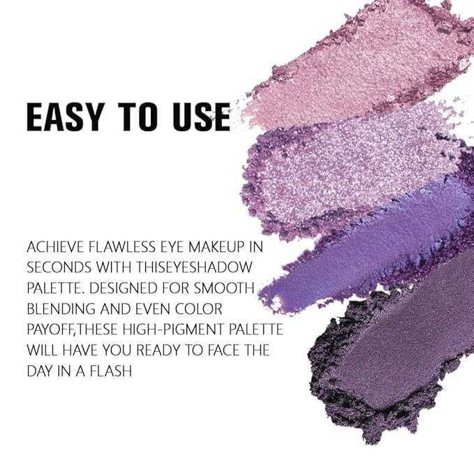 4 Colors Dark Purple Light Pink Medium Orchid Eye Shadow Palette Makeup, Highly Pigmented Waterproof Matte Shimmer Eyeshadow Palette for Women, paleta de sombras de ojos, Vegan & Cruelty-free05