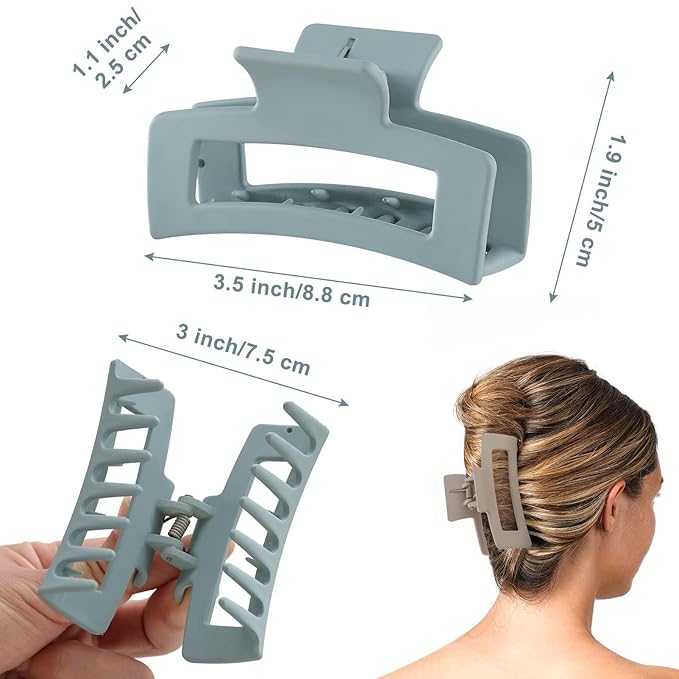6 Pack Square Claw Clips, Hair Claw Clips for Women Girls, 3.5" Medium Non-slip Hair Clips, Rectangular Claw Hair Clips, Matte Hair Claws Strong Hold Claw Clip for Thin Hair, Valentine's Day gift