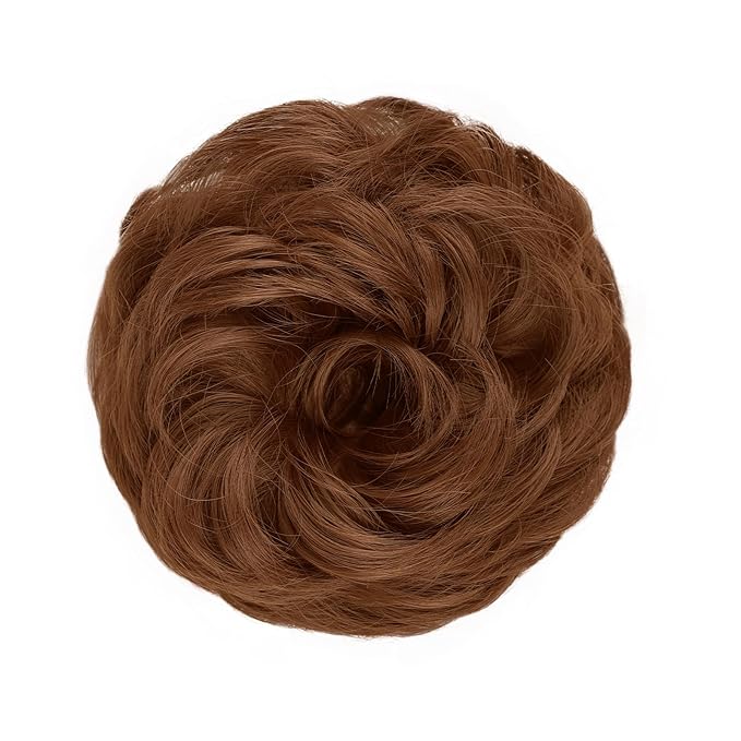 MORICA 1PCS Messy Hair Bun Hair Scrunchies Extension Curly Wavy Messy Bun Hair Synthetic Chignon Hairpieces for Women(Light Golden Auburn##)
