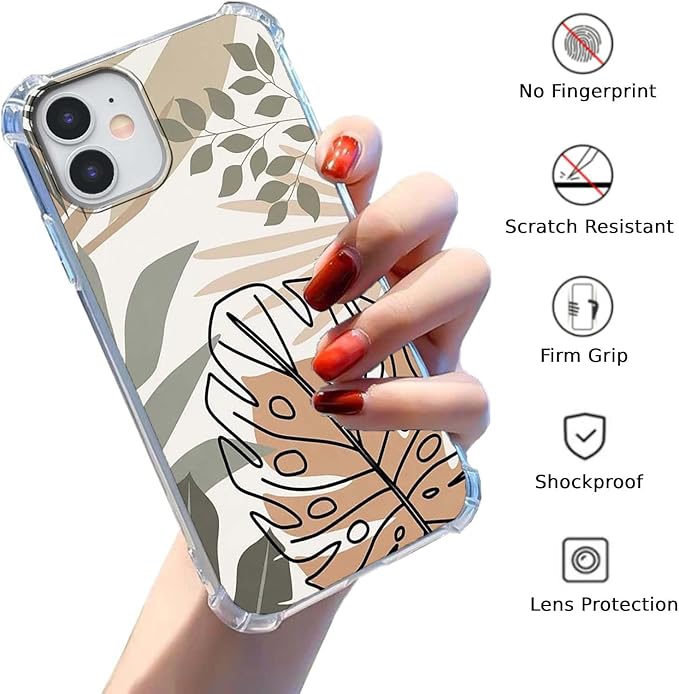 Case for iPhone 11 with Green Leaves Design,Abstract Minimalist Plant Art Pattern,Soft TPU Bumper Phone Cover(11,Leaf)