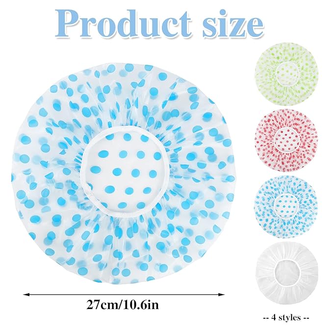 6 Pcs Shower Caps, Waterproof Bath Caps Plastic Reusable Shower Caps Elastic Band Bath Hair Caps for Women Kids